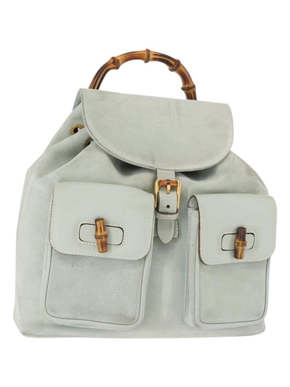 GUCCI Bamboo Backpack Suede Outlet Light Blue Gold 003 2058 9016